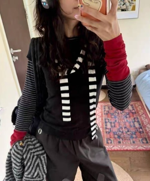 Vipoa(ヴィポア)の「Striped contrast layer tops(Tシャツ/カットソー・レディース・ブラック・FREE)」の22枚目の写真