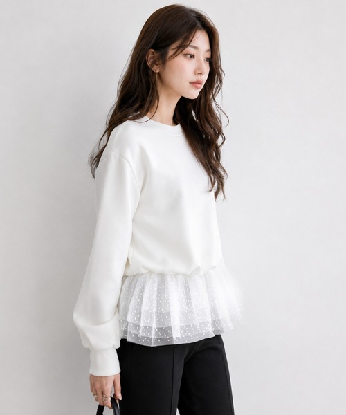 by LEGNA(バイレグナ)の「チュールペプラムドッキングトップス(Tシャツ/カットソー・レディース・杢グレー/ブラック/ホワイト・LARGE/MEDIUM)」の11枚目の写真