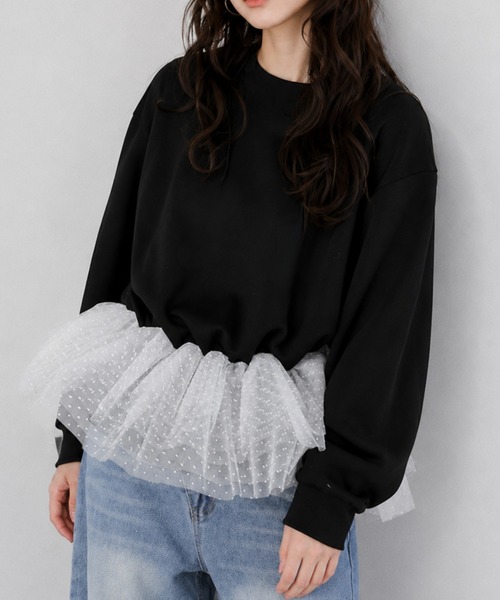 by LEGNA(バイレグナ)の「チュールペプラムドッキングトップス(Tシャツ/カットソー・レディース・杢グレー/ブラック/ホワイト・LARGE/MEDIUM)」の13枚目の写真