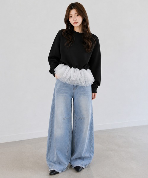 by LEGNA(バイレグナ)の「チュールペプラムドッキングトップス(Tシャツ/カットソー・レディース・杢グレー/ブラック/ホワイト・LARGE/MEDIUM)」の4枚目の写真