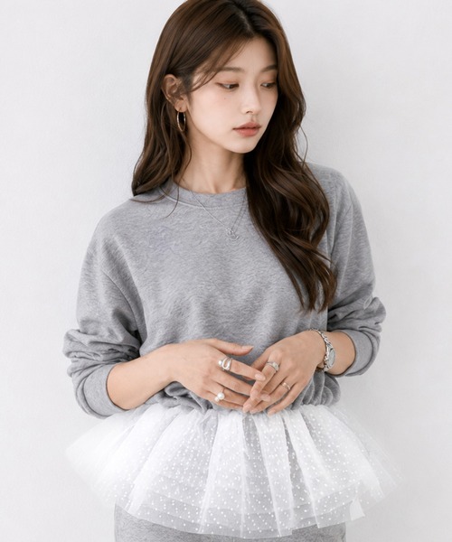 by LEGNA(バイレグナ)の「チュールペプラムドッキングトップス(Tシャツ/カットソー・レディース・杢グレー/ブラック/ホワイト・LARGE/MEDIUM)」の5枚目の写真