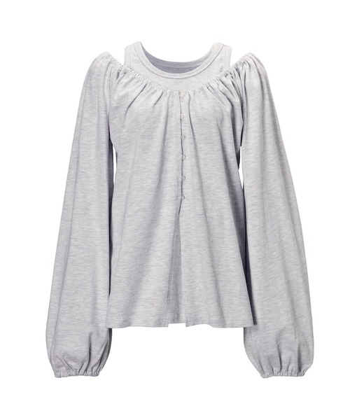 WILLFULLY(ウィルフリー)の「rib tank layered off shoulder tops(Tシャツ/カットソー・レディース・ヘザーグレー/アイボリー/ブラック・FREE)」の1枚目の写真