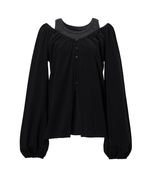 WILLFULLY(ウィルフリー)の「rib tank layered off shoulder tops(Tシャツ/カットソー・レディース・ヘザーグレー/アイボリー/ブラック・FREE)」の3枚目の写真