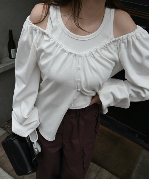 WILLFULLY(ウィルフリー)の「rib tank layered off shoulder tops(Tシャツ/カットソー・レディース・ヘザーグレー/アイボリー/ブラック・FREE)」の10枚目の写真