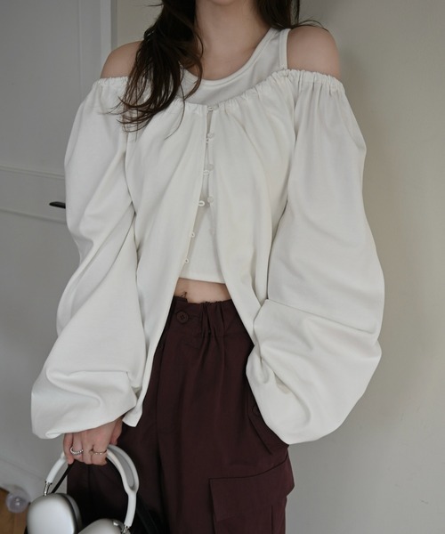 WILLFULLY(ウィルフリー)の「rib tank layered off shoulder tops(Tシャツ/カットソー・レディース・ヘザーグレー/アイボリー/ブラック・FREE)」の14枚目の写真