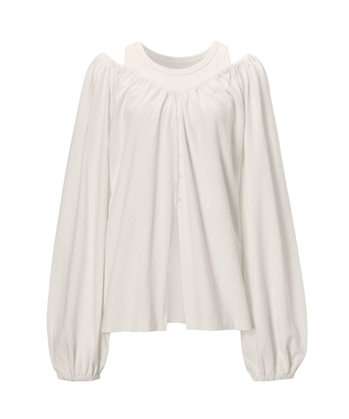 WILLFULLY(ウィルフリー)の「rib tank layered off shoulder tops(Tシャツ/カットソー・レディース・ヘザーグレー/アイボリー/ブラック・FREE)」の4枚目の写真