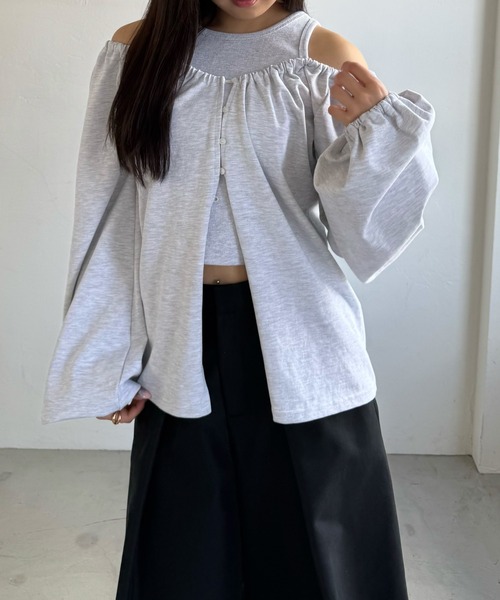 WILLFULLY(ウィルフリー)の「rib tank layered off shoulder tops(Tシャツ/カットソー・レディース・ヘザーグレー/アイボリー/ブラック・FREE)」の15枚目の写真