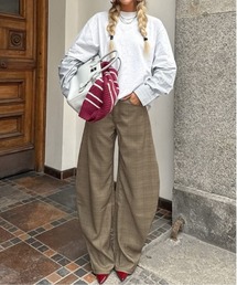 チェック柄カーブワイドパンツ