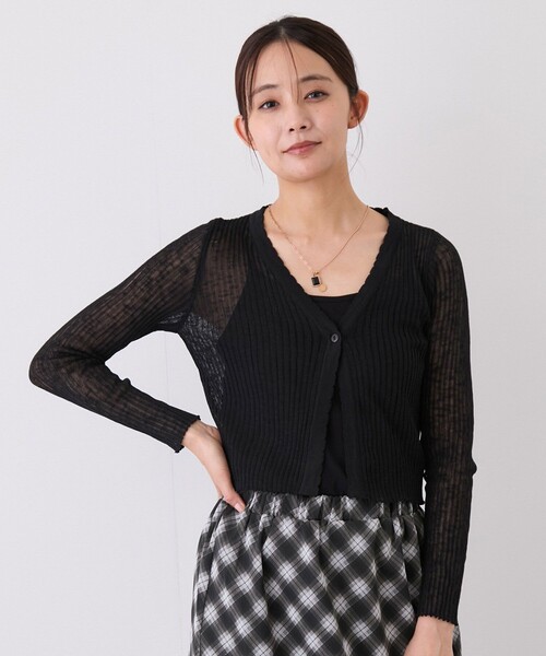 Jayro(ジャイロ)の「ショート丈シアーVネック長袖カーディガン(カーディガン/ボレロ・レディース・ホワイト/ベージュ/ブラック・FREE)」の3枚目の写真
