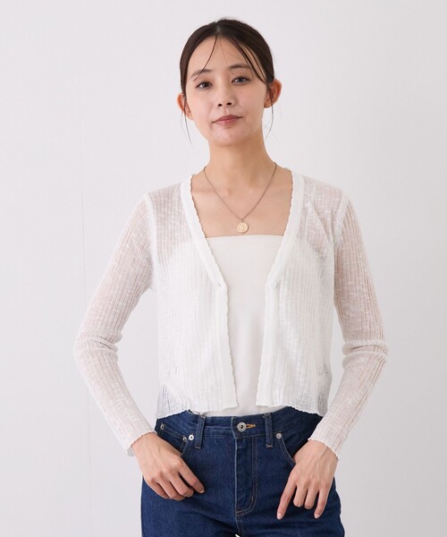 Jayro(ジャイロ)の「ショート丈シアーVネック長袖カーディガン(カーディガン/ボレロ・レディース・ホワイト/ベージュ/ブラック・FREE)」の14枚目の写真