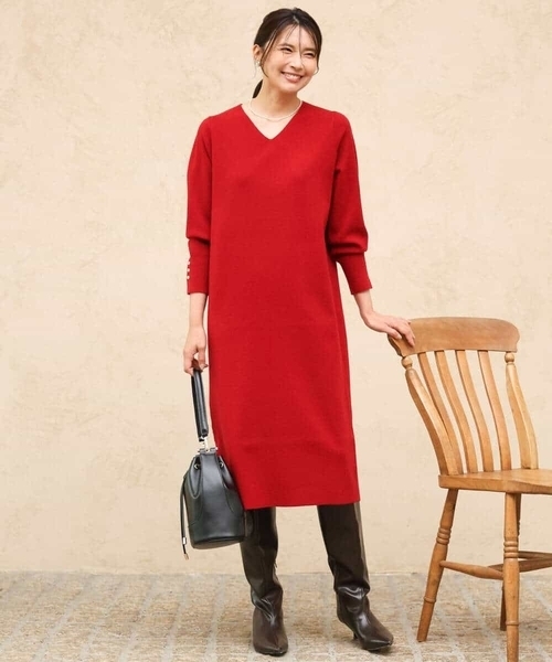 MK MICHEL KLEIN（エムケーミッシェルクラン）の「[洗える]Vネックニットワンピース（ワンピース・レディース・レッド/グレー・38）」の9枚目の写真