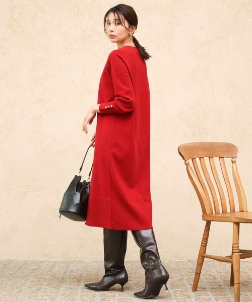MK MICHEL KLEIN（エムケーミッシェルクラン）の「[洗える]Vネックニットワンピース（ワンピース・レディース・レッド/グレー・38）」の10枚目の写真