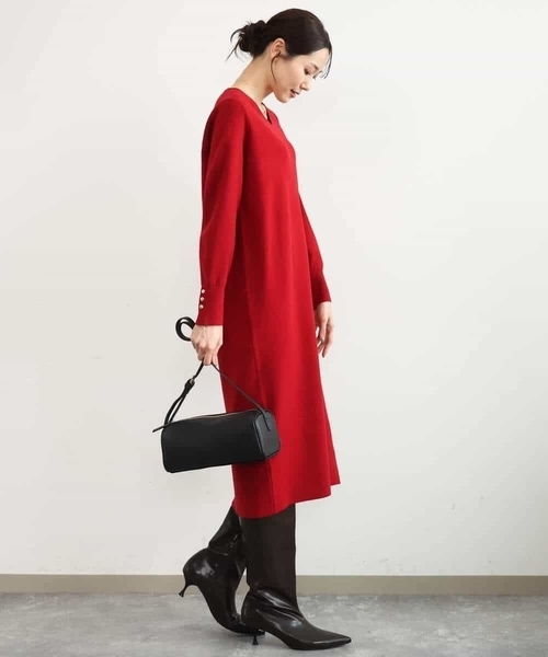 MK MICHEL KLEIN（エムケーミッシェルクラン）の「[洗える]Vネックニットワンピース（ワンピース・レディース・レッド/グレー・38）」の14枚目の写真