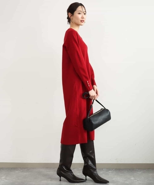 MK MICHEL KLEIN（エムケーミッシェルクラン）の「[洗える]Vネックニットワンピース（ワンピース・レディース・レッド/グレー・38）」の15枚目の写真