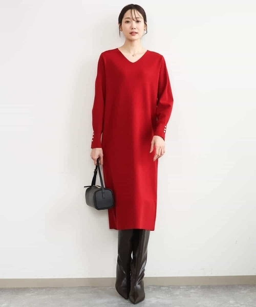 MK MICHEL KLEIN（エムケーミッシェルクラン）の「[洗える]Vネックニットワンピース（ワンピース・レディース・レッド/グレー・38）」の16枚目の写真