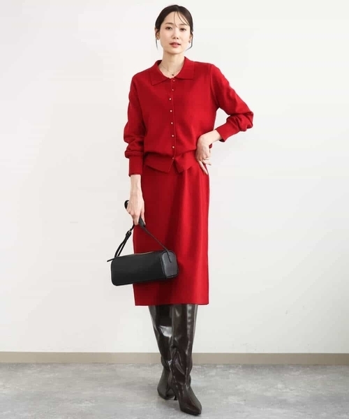 MK MICHEL KLEIN（エムケーミッシェルクラン）の「[洗える]Vネックニットワンピース（ワンピース・レディース・レッド/グレー・38）」の17枚目の写真