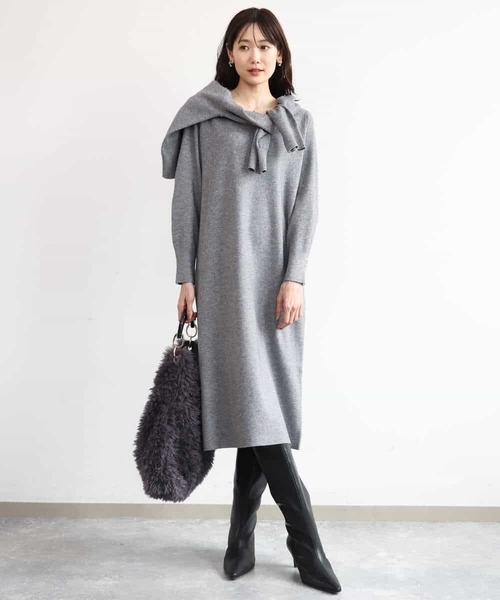 MK MICHEL KLEIN（エムケーミッシェルクラン）の「[洗える]Vネックニットワンピース（ワンピース・レディース・レッド/グレー・38）」の21枚目の写真