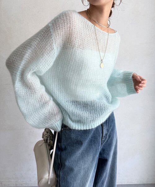 DouDou(ドゥドゥ)の「起毛モヘヤワッフルプルオーバー(ニット/セーター・レディース・オフホワイト/サックスブルー/グレー・FREE)」の3枚目の写真