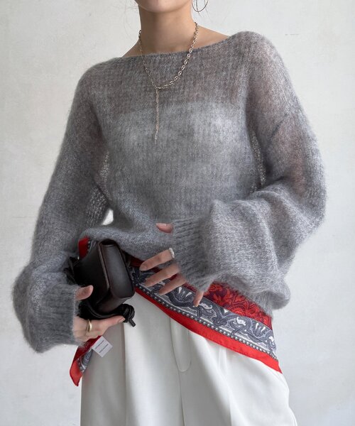 DouDou(ドゥドゥ)の「起毛モヘヤワッフルプルオーバー(ニット/セーター・レディース・オフホワイト/サックスブルー/グレー・FREE)」の18枚目の写真