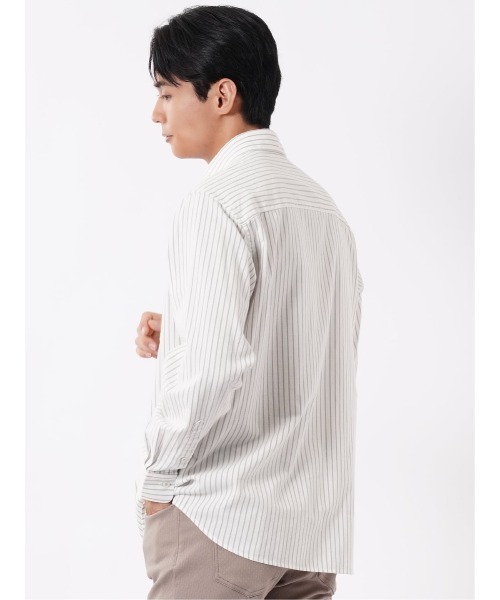 TAKA-Q(タカキュー)の「シャツ メンズ 長袖 ワイドカラー 起毛 ストライプ 綿 コットン アムンゼン ややゆったり 胸ポケット(シャツ/ブラウス・メンズ・ネイビー/ホワイト・MEDIUM/LARGE/X-LARGE)」の4枚目の写真