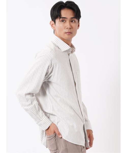 TAKA-Q(タカキュー)の「シャツ メンズ 長袖 ワイドカラー 起毛 ストライプ 綿 コットン アムンゼン ややゆったり 胸ポケット(シャツ/ブラウス・メンズ・ネイビー/ホワイト・MEDIUM/LARGE/X-LARGE)」の6枚目の写真