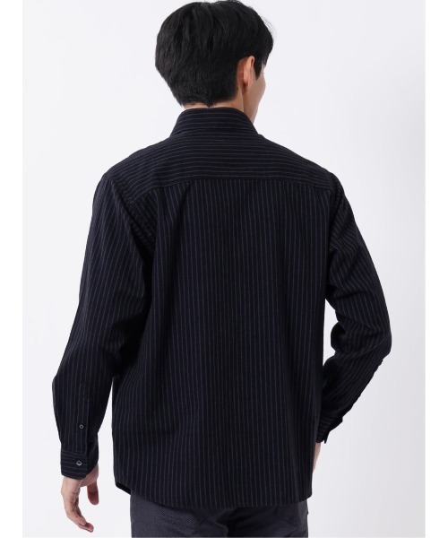 TAKA-Q(タカキュー)の「シャツ メンズ 長袖 ワイドカラー 起毛 ストライプ 綿 コットン アムンゼン ややゆったり 胸ポケット(シャツ/ブラウス・メンズ・ネイビー/ホワイト・MEDIUM/LARGE/X-LARGE)」の16枚目の写真