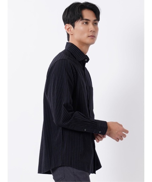 TAKA-Q(タカキュー)の「シャツ メンズ 長袖 ワイドカラー 起毛 ストライプ 綿 コットン アムンゼン ややゆったり 胸ポケット(シャツ/ブラウス・メンズ・ネイビー/ホワイト・MEDIUM/LARGE/X-LARGE)」の17枚目の写真