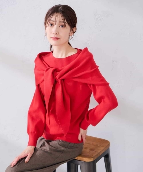a.v.v（アーヴェヴェ）の「ボートネック パフスリーブ ニット【洗える/麗しニット】（ニット/セーター・レディース・ブラウン/ブラック/ブルー/ダークインディゴブルー/レッド/グレー系その他・38/42/36/40）」の20枚目の写真