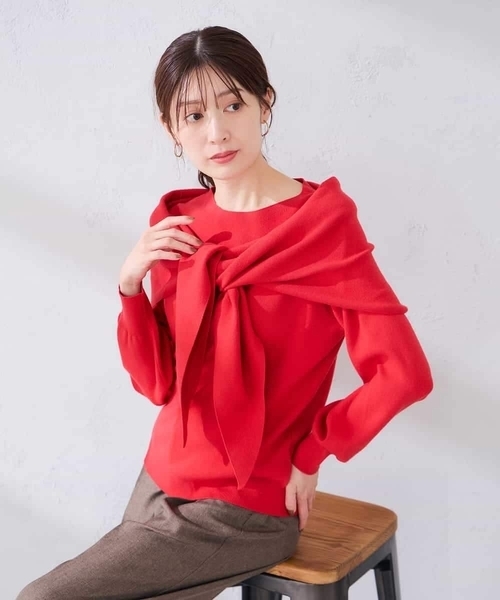 a.v.v（アーヴェヴェ）の「ボートネック パフスリーブ ニット【洗える/麗しニット】（ニット/セーター・レディース・ブラウン/ブラック/ブルー/ダークインディゴブルー/レッド/グレー系その他・38/42/36/40）」の21枚目の写真