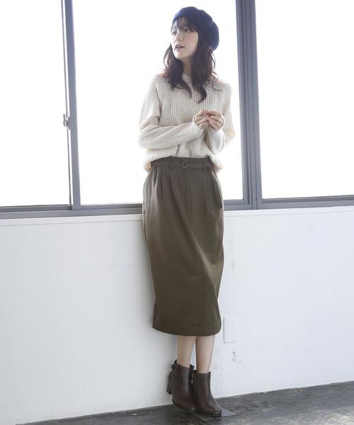 coen（コーエン）の「【手洗いできる】裏起毛ウエストベルトスカート（スカート・レディース・カーキ/ネイビー・MEDIUM/LARGE）」の16枚目の写真