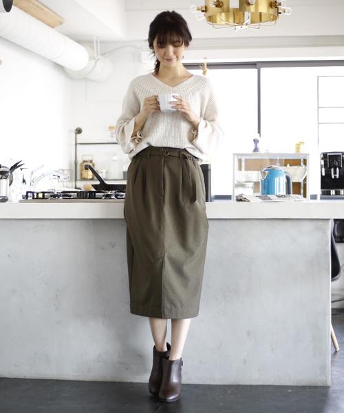 coen（コーエン）の「【手洗いできる】裏起毛ウエストベルトスカート（スカート・レディース・カーキ/ネイビー・MEDIUM/LARGE）」の18枚目の写真