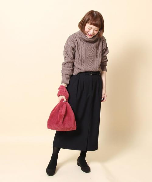 coen（コーエン）の「【手洗いできる】裏起毛ウエストベルトスカート（スカート・レディース・カーキ/ネイビー・MEDIUM/LARGE）」の14枚目の写真