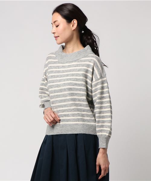 earth music&ecology（アースミュージックアンドエコロジー）の「・ワイドネックボーダーニットプルオーバー（ニット/セーター・レディース・ネイビー/アイボリー/杢グレー・FREE）」の3枚目の写真