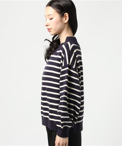 earth music&ecology（アースミュージックアンドエコロジー）の「・ワイドネックボーダーニットプルオーバー（ニット/セーター・レディース・ネイビー/アイボリー/杢グレー・FREE）」の5枚目の写真