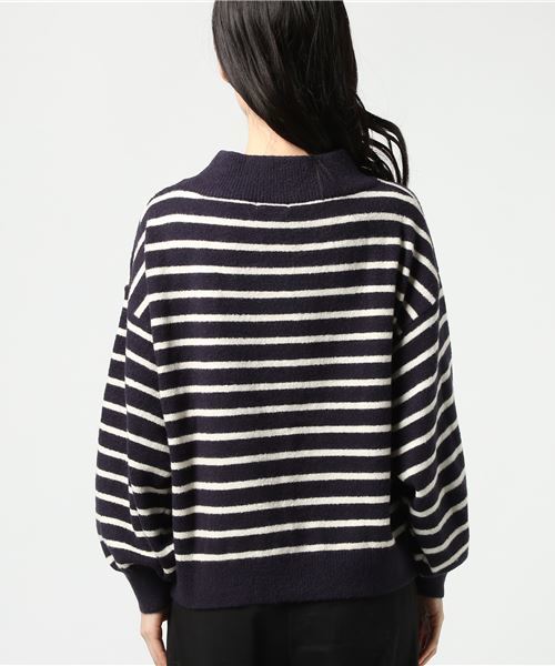 earth music&ecology（アースミュージックアンドエコロジー）の「・ワイドネックボーダーニットプルオーバー（ニット/セーター・レディース・ネイビー/アイボリー/杢グレー・FREE）」の6枚目の写真