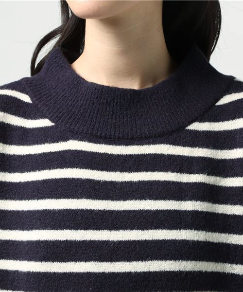 earth music&ecology（アースミュージックアンドエコロジー）の「・ワイドネックボーダーニットプルオーバー（ニット/セーター・レディース・ネイビー/アイボリー/杢グレー・FREE）」の7枚目の写真