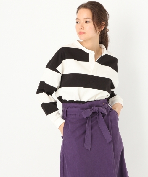 niko and...（ニコアンド）の「オリジナル空紡糸ボーダーラガーシャツ（Tシャツ/カットソー・レディース・ブラック/イエロー/レッド/ネイビー・LARGE/MEDIUM）」の2枚目の写真