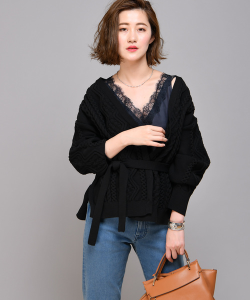 RIVE DROITE（リヴドロワ）の「サッシュ付ケーブルカーディガン（カーディガン/ボレロ・レディース・オフホワイト/ブラック・FREE）」の8枚目の写真