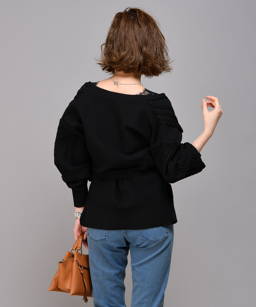 RIVE DROITE（リヴドロワ）の「サッシュ付ケーブルカーディガン（カーディガン/ボレロ・レディース・オフホワイト/ブラック・FREE）」の10枚目の写真