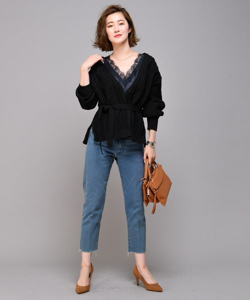 RIVE DROITE（リヴドロワ）の「サッシュ付ケーブルカーディガン（カーディガン/ボレロ・レディース・オフホワイト/ブラック・FREE）」の11枚目の写真