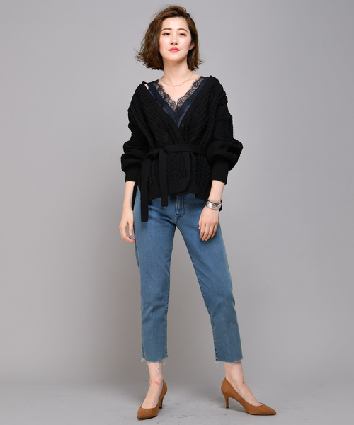 RIVE DROITE（リヴドロワ）の「サッシュ付ケーブルカーディガン（カーディガン/ボレロ・レディース・オフホワイト/ブラック・FREE）」の12枚目の写真