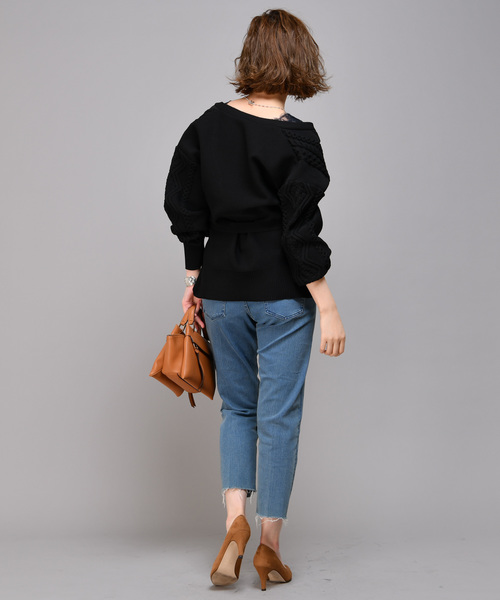 RIVE DROITE（リヴドロワ）の「サッシュ付ケーブルカーディガン（カーディガン/ボレロ・レディース・オフホワイト/ブラック・FREE）」の13枚目の写真