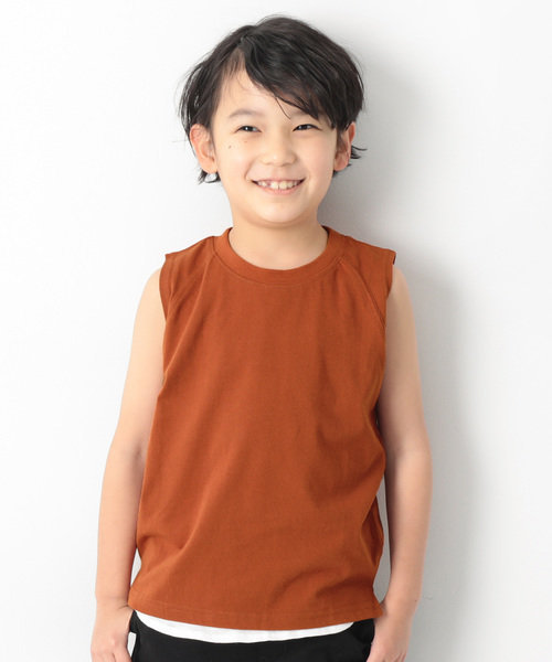 devirock(デビロック)の「ボックスタンクトップ(タンクトップ・キッズ・ホワイト/テラコッタ/スミクロ/カーキ・130cm/160cm/110cm/150cm/120cm/100cm/140cm)」の1枚目の写真