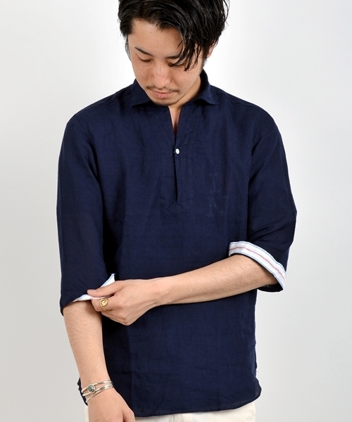 SHIPS(シップス)の「SC: 7スリーブ リネン ソリッド カプリシャツ(シャツ/ブラウス・メンズ・ホワイト/ネイビー・SMALL/MEDIUM/LARGE/X-LARGE)」の2枚目の写真