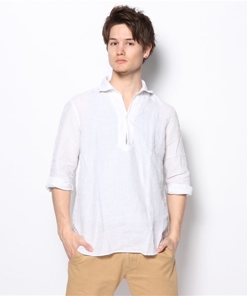 SHIPS(シップス)の「SC: 7スリーブ リネン ソリッド カプリシャツ(シャツ/ブラウス・メンズ・ホワイト/ネイビー・SMALL/MEDIUM/LARGE/X-LARGE)」の6枚目の写真