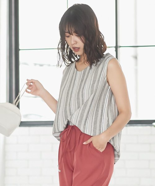 KOBE LETTUCE(コウベレタス)の「ストライプ柄リネンセットアップ(シャツ/ブラウス・レディース・ベージュ/ネイビー/グレー・FREE)」の16枚目の写真
