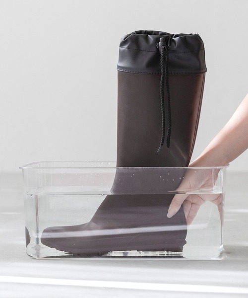 menue(メヌエ)の「シューズバッグ付き 折りたためるロングレインブーツ ポータブルレインブーツ(レインシューズ・レディース・ブラック/ダークブラウン・LL/S/M/L)」の10枚目の写真