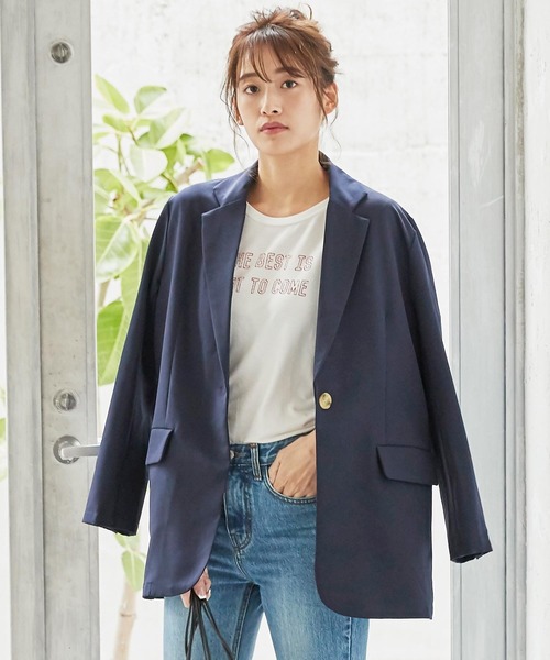 KOBE LETTUCE(コウベレタス)の「とろみ素材テーラードゆるジャケット【セットアップOK】(テーラードジャケット・レディース・ブラウン系その他/ベージュ系その他/ブルー系その他/ピンク系その他/オリーブ/アイボリー/ネイビー・FREE)」の5枚目の写真