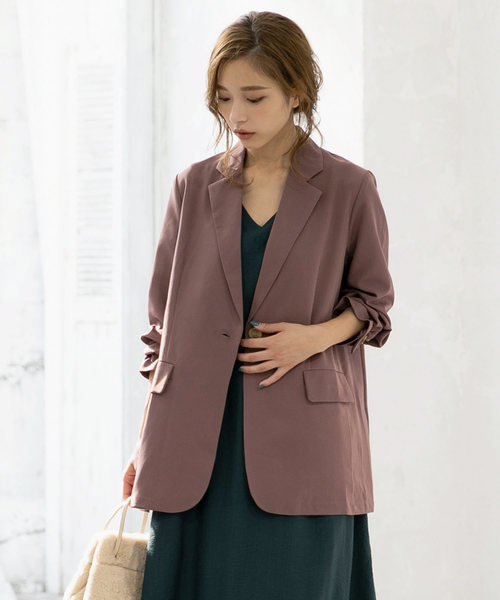 KOBE LETTUCE(コウベレタス)の「とろみ素材テーラードゆるジャケット【セットアップOK】(テーラードジャケット・レディース・ブラウン系その他/ベージュ系その他/ブルー系その他/ピンク系その他/オリーブ/アイボリー/ネイビー・FREE)」の7枚目の写真