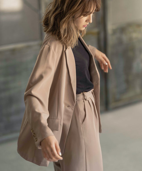 KOBE LETTUCE(コウベレタス)の「とろみ素材テーラードゆるジャケット【セットアップOK】(テーラードジャケット・レディース・ブラウン系その他/ベージュ系その他/ブルー系その他/ピンク系その他/オリーブ/アイボリー/ネイビー・FREE)」の16枚目の写真